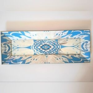 Arcadia Home Handmade Reverse Painted Mirror Tray Beveled Edge Sky Blue